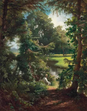 Fishing on a sunny afternoon by Henri Biva Oil Painting