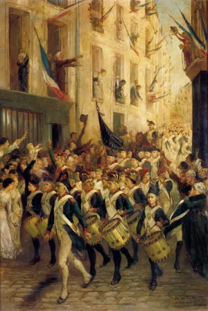 Le Bataillon Des Gravilliers Pour La Frontiere by Henri-Charles-Etienne Dujardin-Beaumetz Oil Painting