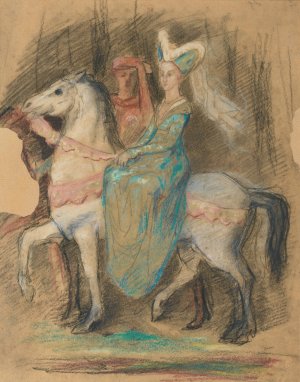 Dame Du Moyen Age a Cheval by Henri Cros Oil Painting