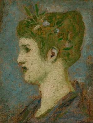 Tete de femme couronnee de feuillage, profil gauche by Henri Cros Oil Painting