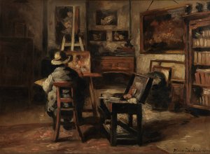 The Studio of Ferdinand De Braekeleer I, Father of the Painter by Henri De Braekeleer Oil Painting