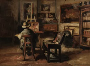 The Studio of Ferdinand De Braekeleer I, Father of the Painter by Henri De Braekeleer Oil Painting