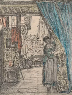 The Woman at the Curtain by Henri De Braekeleer Oil Painting