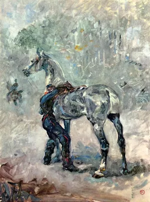 Artilleryman Saddling His Horse by Henri De Toulouse-Lautrec - Oil Painting Reproduction