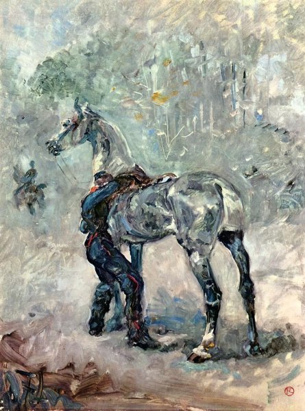 Main Product Photo of Artilleryman Saddling His Horse Painting by Henri De Toulouse-Lautrec