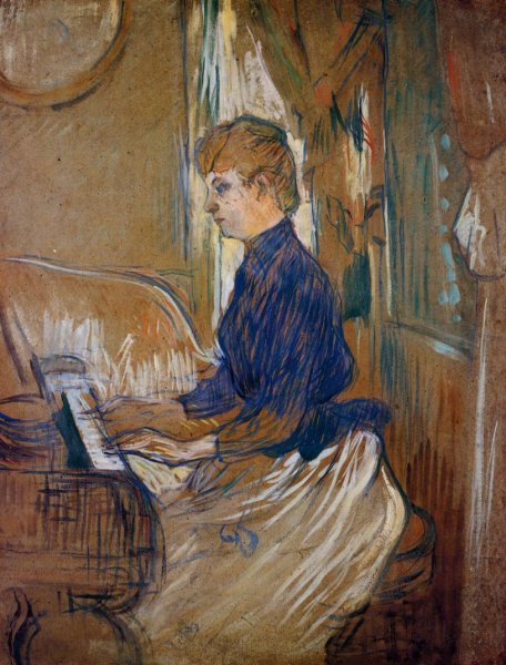 At the Piano - Madame Juliette Pascal in the Salon of the Chateau de Malrom by Henri De Toulouse-Lautrec - Hand-Painted Oil Painting Reproduction