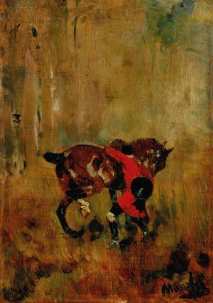 Cavalier de chasse a courre ressanglant son cheval by Henri De Toulouse-Lautrec Oil Painting