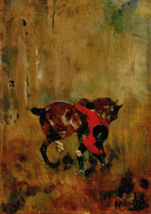 Cavalier de chasse a courre ressanglant son cheval by Henri De Toulouse-Lautrec Oil Painting