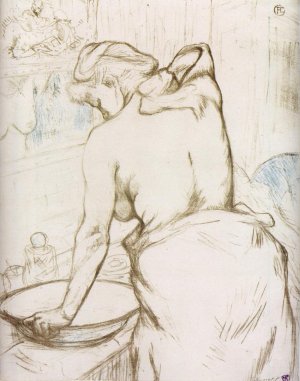 Elles: Woman at Her Toilette, Washing Herself by Henri De Toulouse-Lautrec Oil Painting