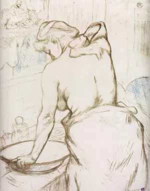 Elles: Woman at Her Toilette, Washing Herself by Henri De Toulouse-Lautrec Oil Painting