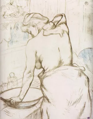 Elles: Woman at Her Toilette, Washing Herself Oil painting by Henri De Toulouse-Lautrec