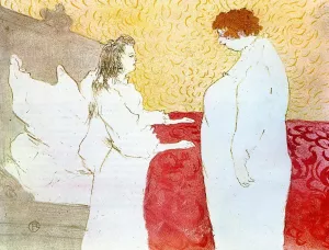 Elles: Woman in Bed, Profile, Getting Up Oil painting by Henri De Toulouse-Lautrec