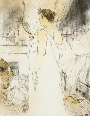 Elles: Woman Looking into a Hand Held Mirror by Henri De Toulouse-Lautrec Oil Painting