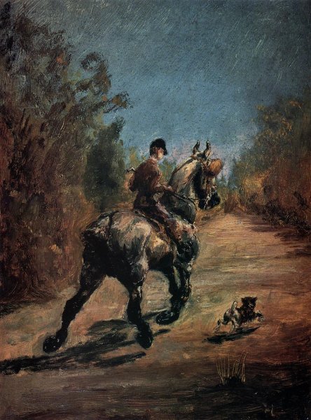 Main Product Photo of Horse and Rider with a Little Dog Painting by Henri De Toulouse-Lautrec