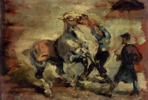 Horse Fighting His Groom by Henri De Toulouse-Lautrec - Oil Painting Reproduction