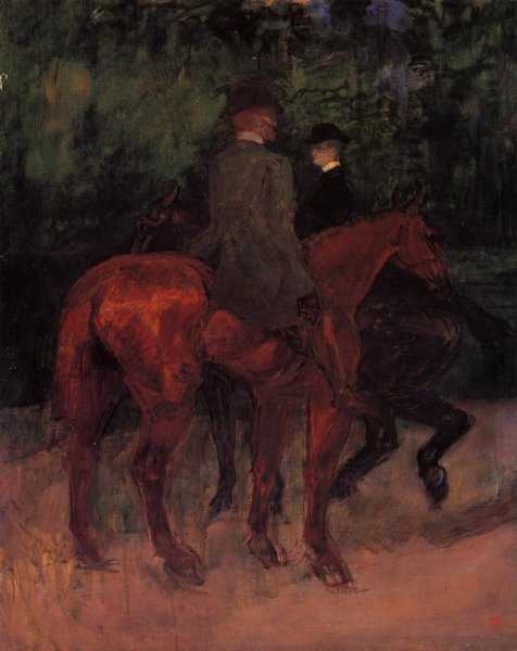 Main Product Photo of Man and Woman Riding Through the Woods Painting by Henri De Toulouse-Lautrec