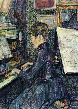 Mille. Dihau Playing the Piano Oil painting by Henri De Toulouse-Lautrec