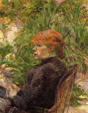 Red Haired Woman Seated in the Garden of M. Forest by Henri De Toulouse-Lautrec Oil Painting