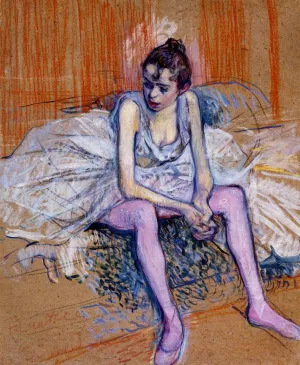 Seated Dancer in Pink Tights painting by Henri De Toulouse-Lautrec