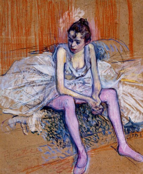 Seated Dancer in Pink Tights by Henri De Toulouse-Lautrec - Hand-Painted Oil Painting Reproduction