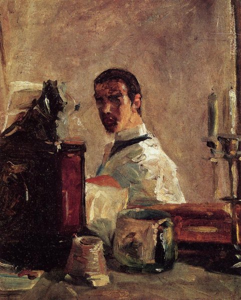 Self Portrait in front of a Mirror by Henri De Toulouse-Lautrec - Hand-Painted Oil Painting Reproduction