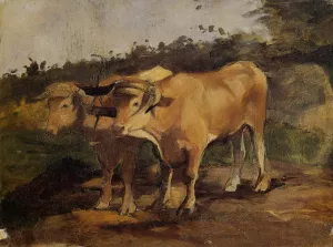 Two Bulls Wearing a Yoke by Henri De Toulouse-Lautrec Oil Painting