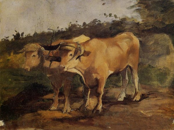 Main Product Photo of Two Bulls Wearing a Yoke Painting by Henri De Toulouse-Lautrec