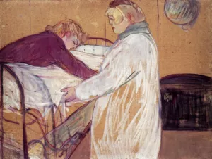 Two Women Making the Bed also known as Deux Femmes en Faisant Leur Lit by Henri De Toulouse-Lautrec Oil Painting