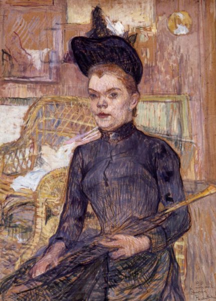 Main Product Photo of Woman in a Black Hat, Berthe la Sourde Painting by Henri De Toulouse-Lautrec