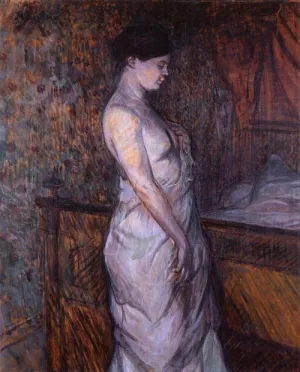 Woman in a Chemise Standing by a Bed, Madame Poupoule by Henri De Toulouse-Lautrec - Oil Painting Reproduction