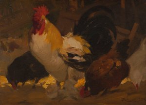 Coq et poules by Henri Deluermoz Oil Painting
