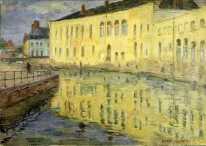 Pale Buildings Reflected in the Canal painting by Henri Duhem