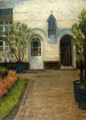 Pathway Leading to Entrance Doors with Potted Plants by Henri Duhem - Oil Painting Reproduction