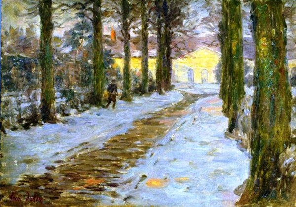 Main Product Photo of Pathway with Trees in Winter Botanical Gardens Painting by Henri Duhem