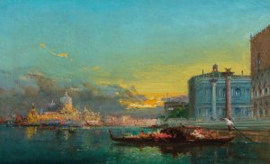 Venice, Scene at Dusk before Santa Maria della Salute by Henri Duvieux Oil Painting