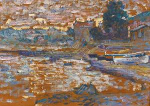 Bateaux echoues Au Lavandou Oil painting by Henri-Edmond Cross