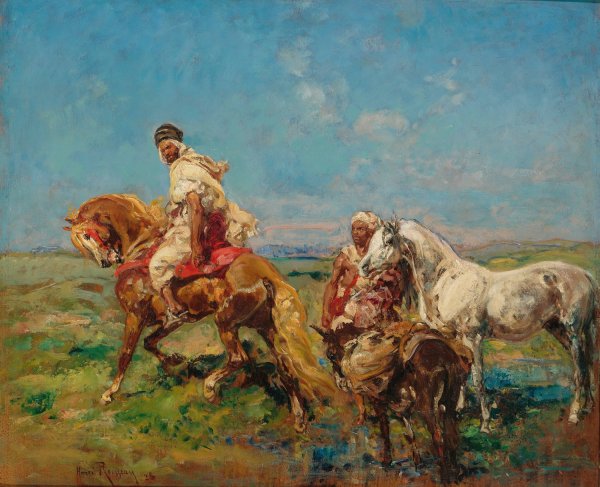 Main Product Photo of Groupe D'arabes a L'abreuvoir  Painting by Henri Emilien Rousseau