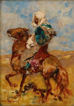 North African On Horseback by Henri Emilien Rousseau Oil Painting