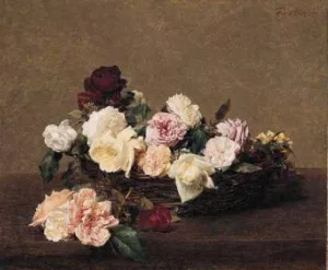A Basket of Roses by Henri Fantin-Latour Oil Painting