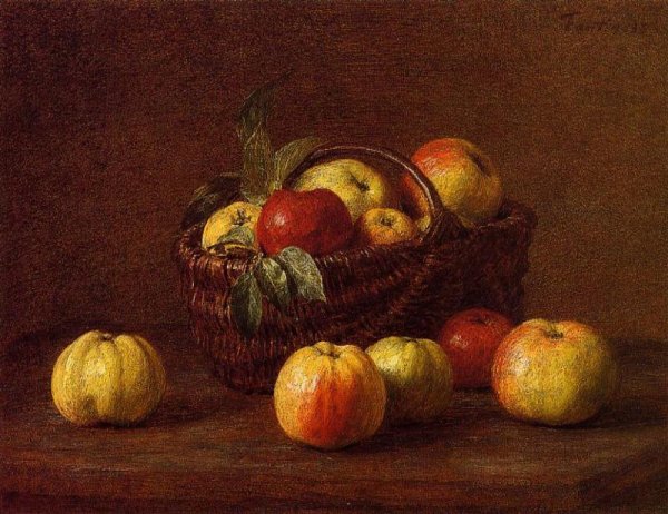 Main Product Photo of Apples in a Basket on a Table Painting by Henri Fantin-Latour
