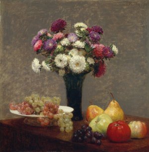 Asters and Fruit on a Table by Henri Fantin-Latour Oil Painting