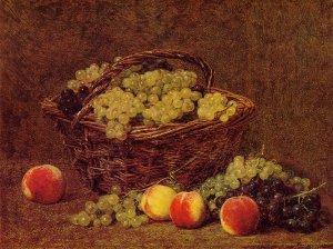 Basket of White Grapes and Peaches by Henri Fantin-Latour Oil Painting