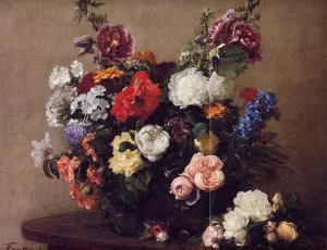 Bouquet of Diverse Flowers by Henri Fantin-Latour - Oil Painting Reproduction