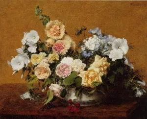 Bouquet of Roses and Other Flowers by Henri Fantin-Latour - Oil Painting Reproduction