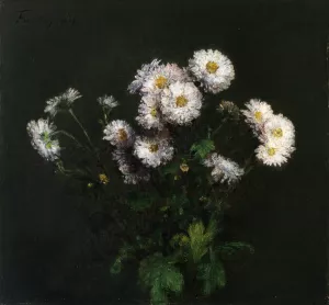 Bouquet of White Chrysanthemums by Henri Fantin-Latour Oil Painting