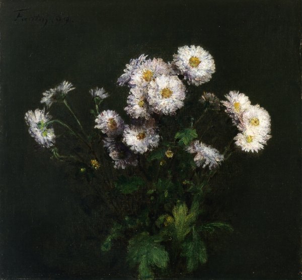 Main Product Photo of Bouquet of White Chrysanthemums Painting by Henri Fantin-Latour
