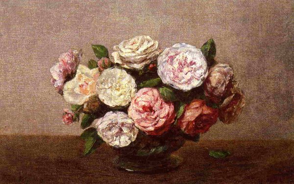 Main Product Photo of Bowl of Roses Painting by Henri Fantin-Latour