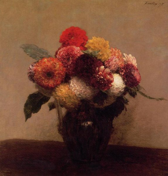 Dahlias, Queens Daisies, Roses and Corn Flowers by Henri Fantin-Latour - Hand-Painted Oil Painting Reproduction