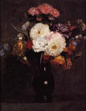 Dahlias, Queens Daisies, Roses and Cornflowers by Henri Fantin-Latour - Oil Painting Reproduction