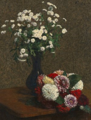 Fleurs; camomille et dahlias by Henri Fantin-Latour Oil Painting